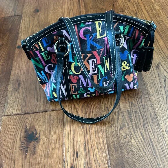 Dooney & Burke Mickey & Minnie Rainbow Names Black Large Bag - Rare Pattern